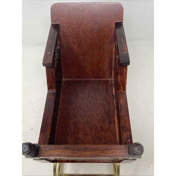 Vtg Wooden Christmas Santa Sleigh Display with Brass Metal Runners Holiday 13x5” - Picture 6 of 13